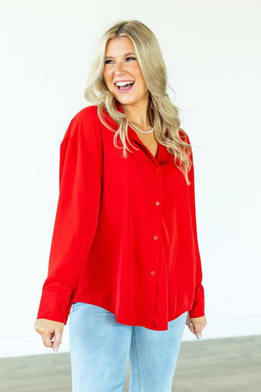 Holiday Button up Red / XL