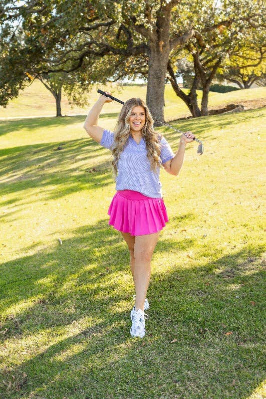 Rib Knit Polo Top, Lavender Purple: Purple / S