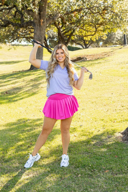 Rib Knit Polo Top, Lavender Purple: Purple / S