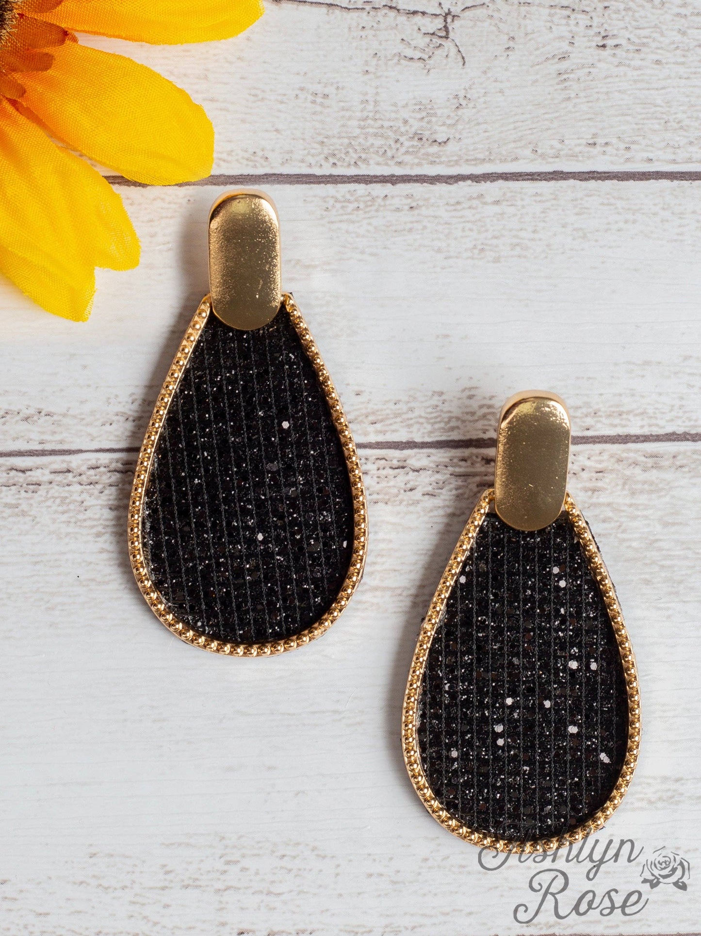 Like a Lady Teardrop Earrings with Gold Stud, Black: Black / One Size