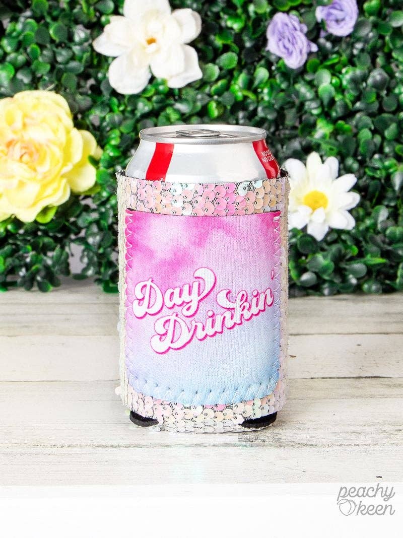 Day Drinkin' Sequin Can Cooler: White / One Size