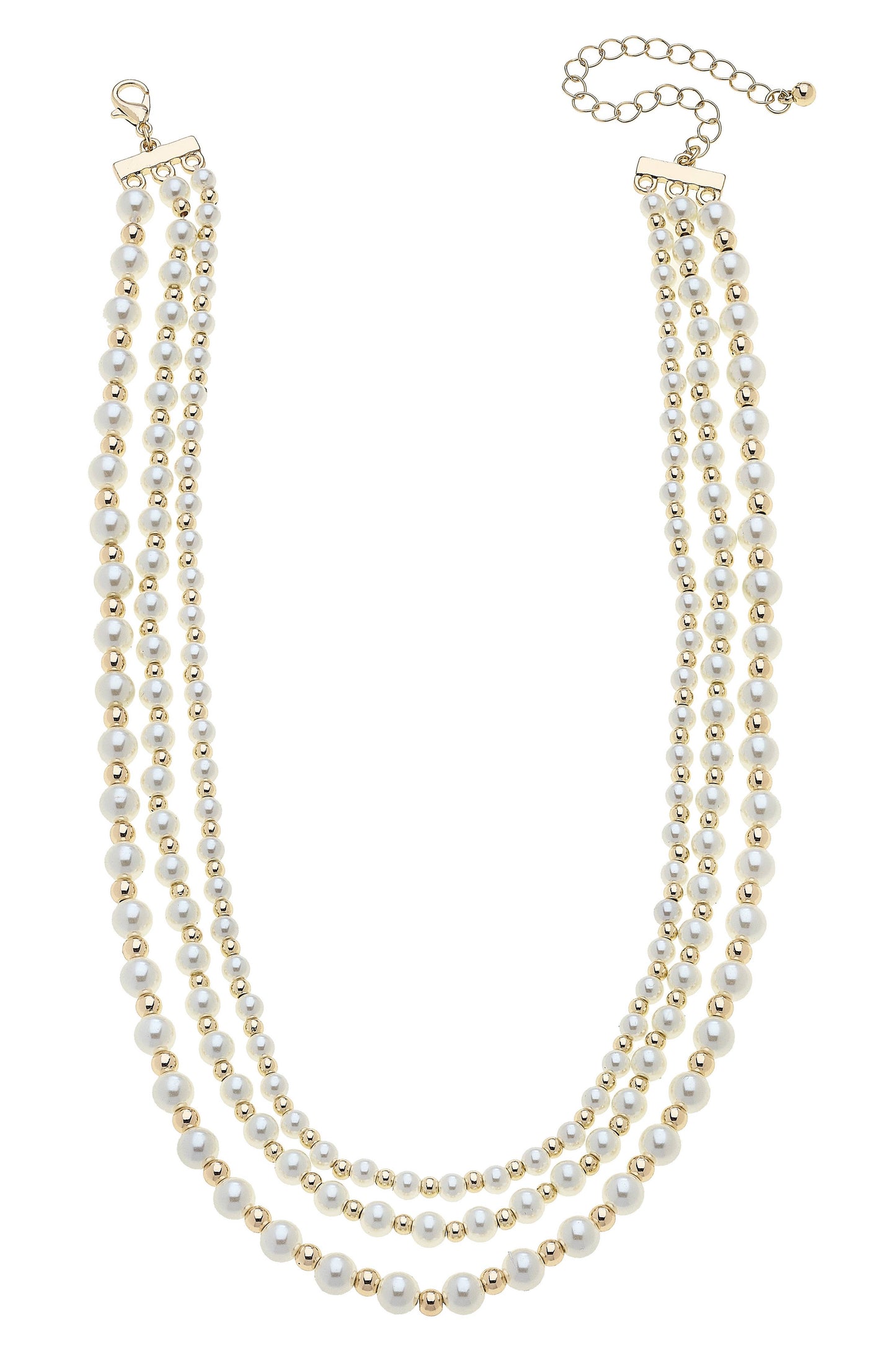Annalise Pearl Beaded 3-Row Necklace in Ivory