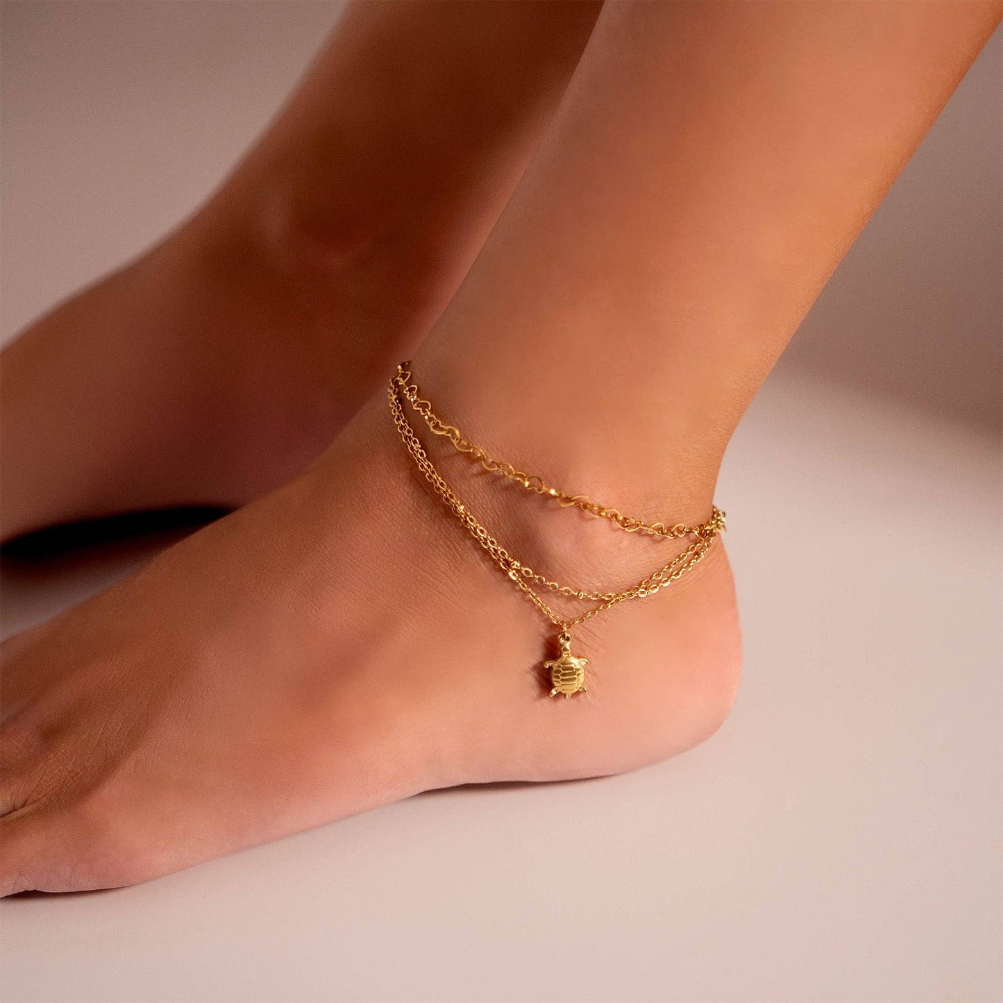 Gold Anklet Beauty Hearts