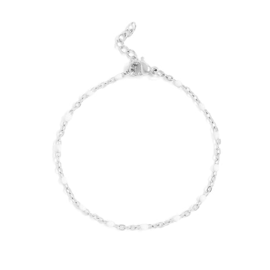 18K Gold PVD Stainless Steel White Confetti Chain Bracelet: Stainless