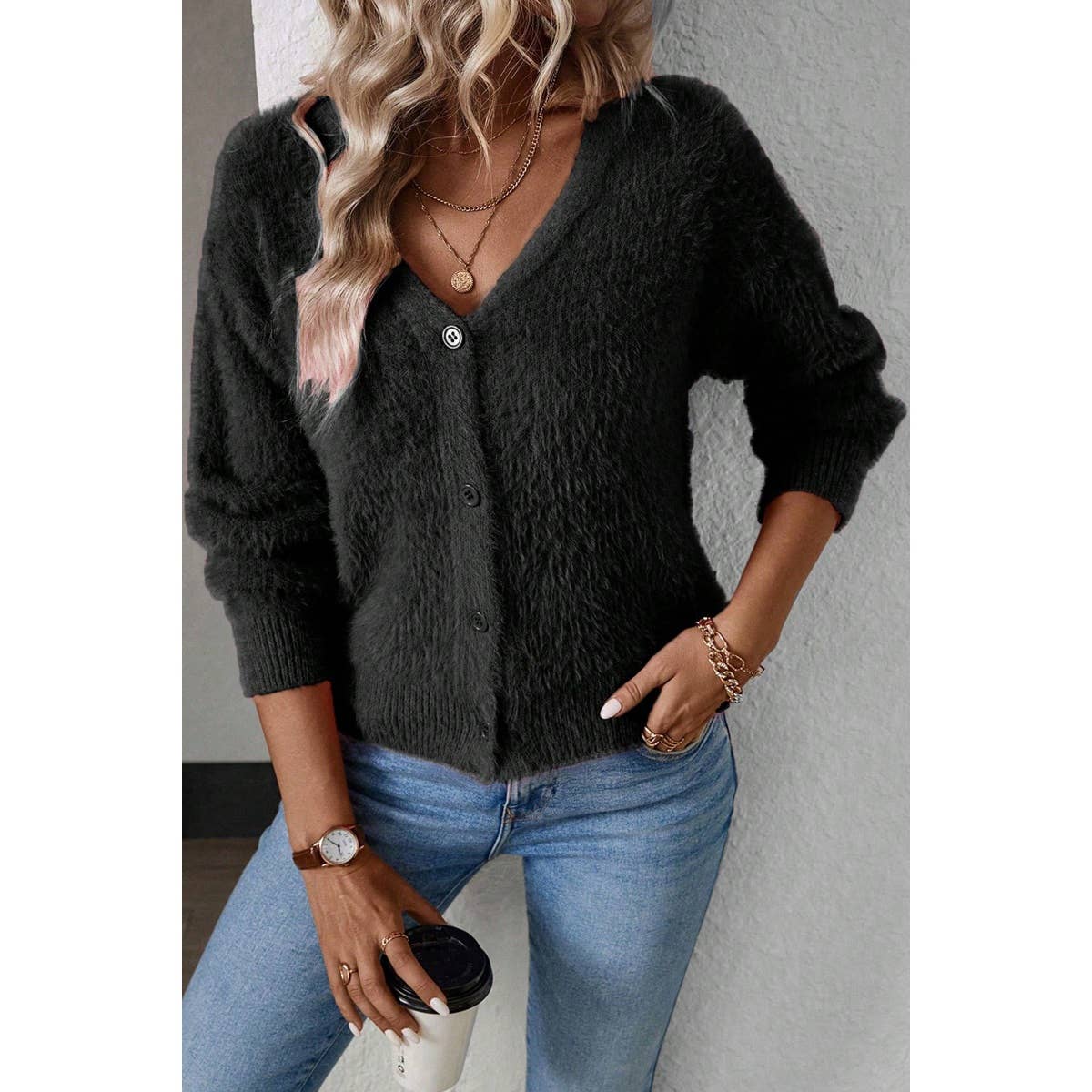 Black Fuzzy Cardigan Large