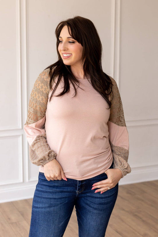 Pink Lace Patch Sleeve Top
/ Small