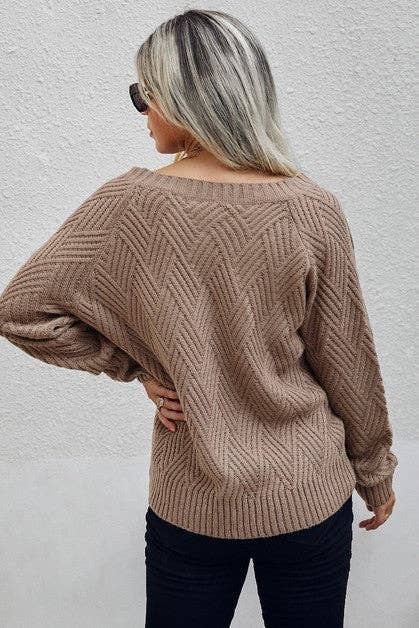 Brown Solid Knit Sweater Large