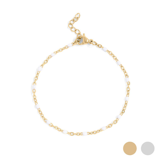 18K Gold PVD Stainless Steel White Confetti Chain Bracelet: Stainless