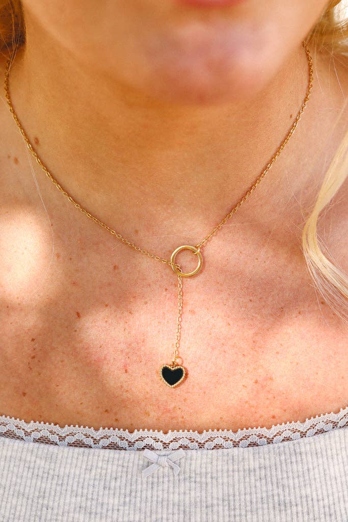 18k Black Heart Gold Necklace