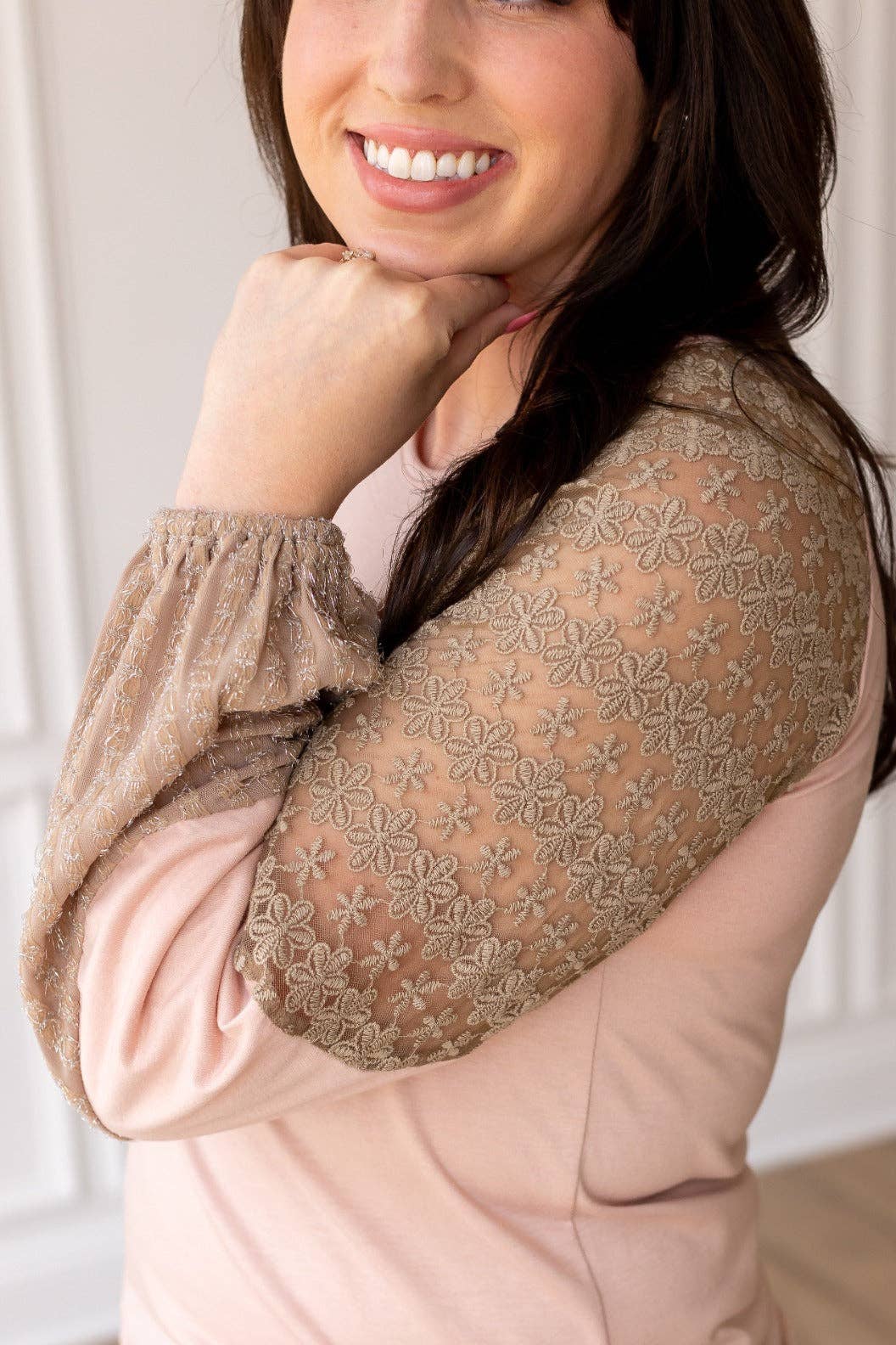 Pink Lace Patch Sleeve Top
/ Small