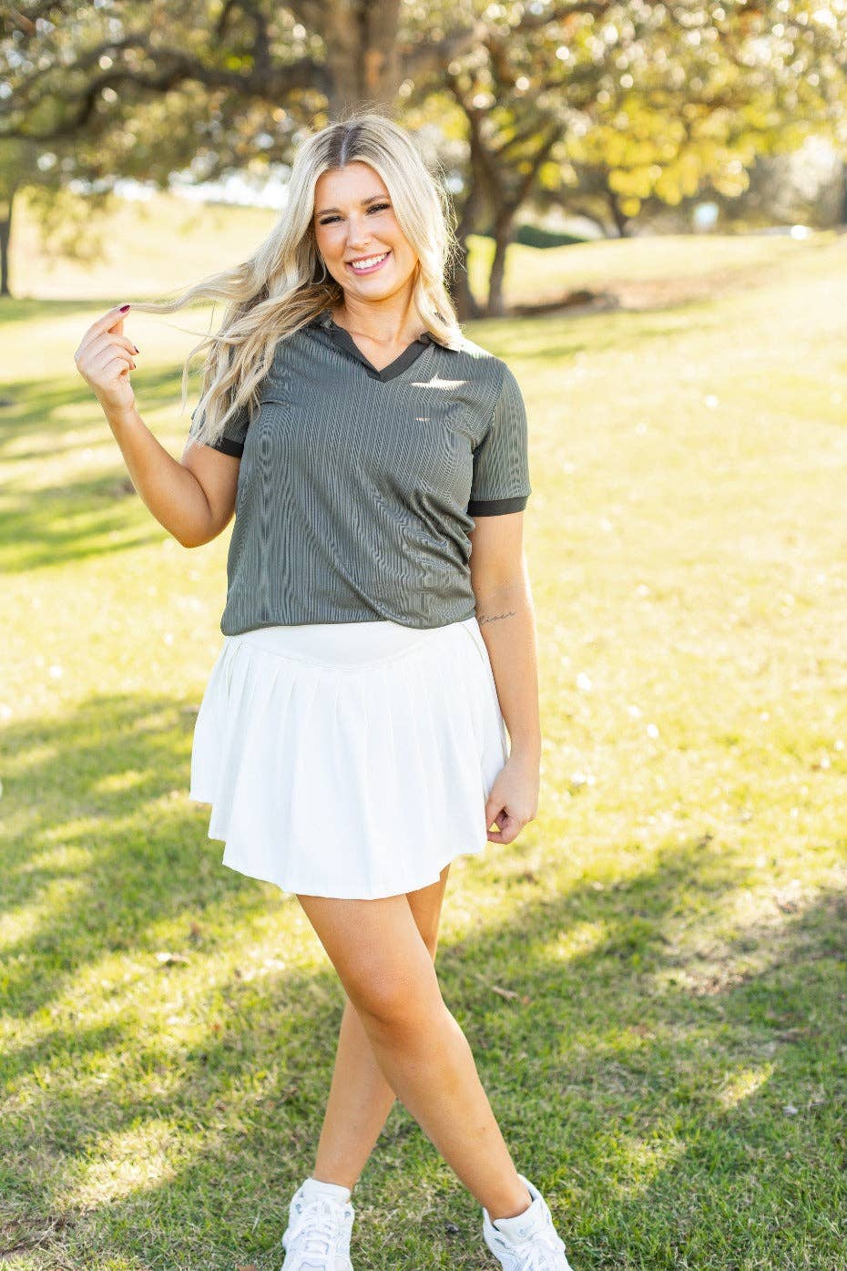 Rib Knit Polo Top, Olive Green: Olive / M