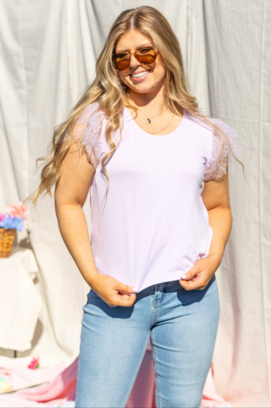 Tulle Sleeve Top, Lavender: Purple / S
