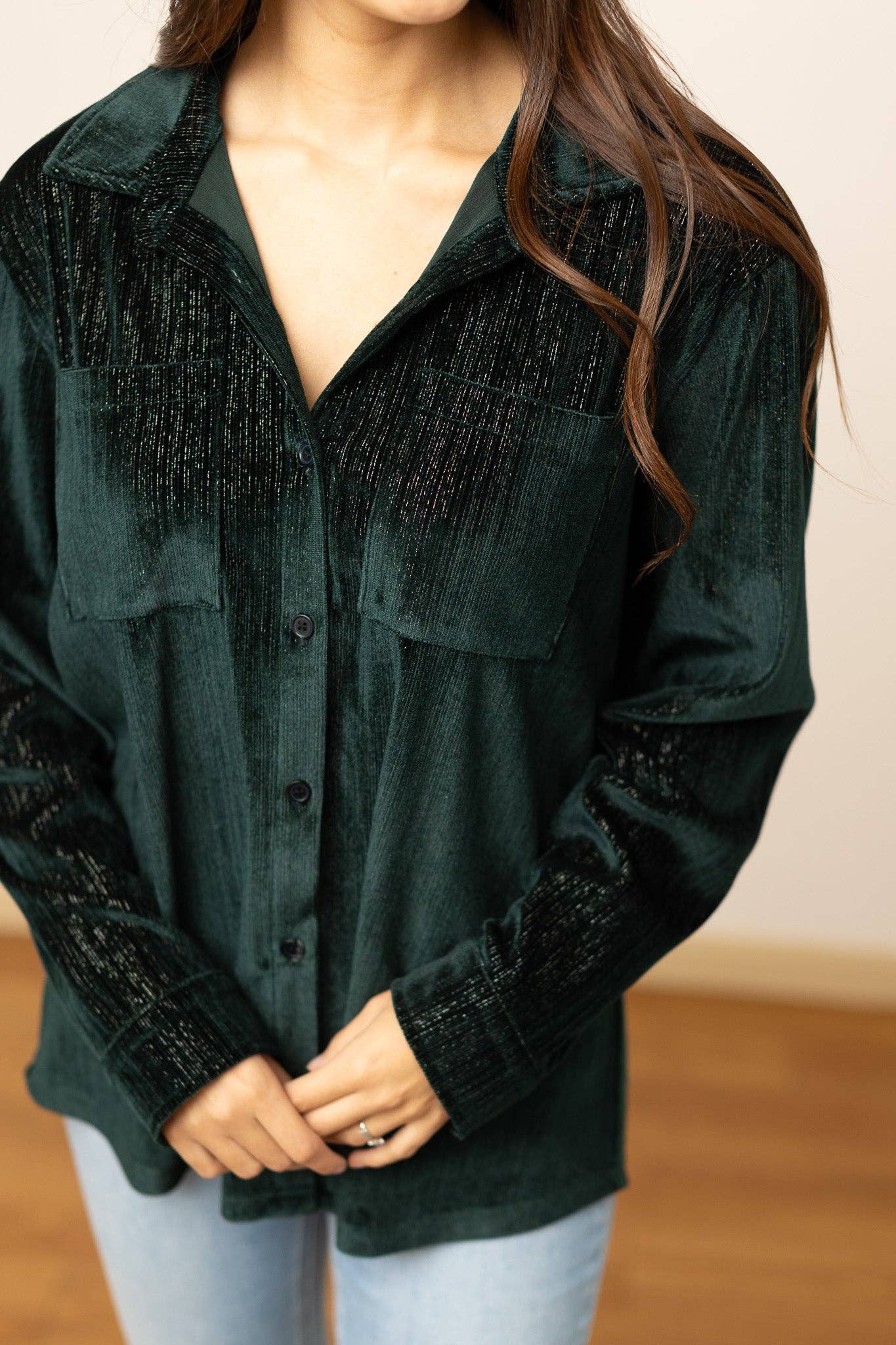 Green Shimmer Button Down