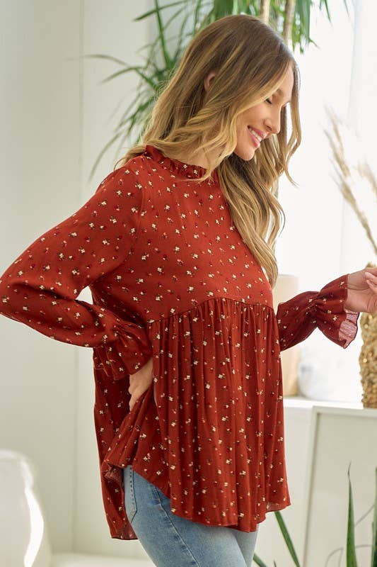 Floral Mock Neck Blouse