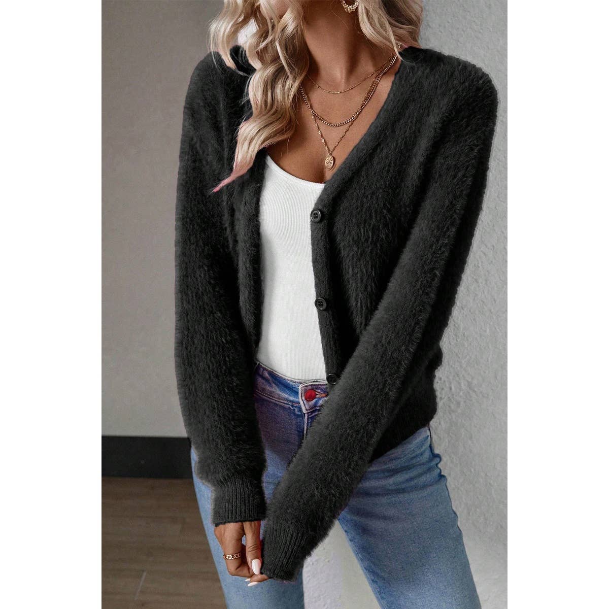 Black Fuzzy Cardigan Large