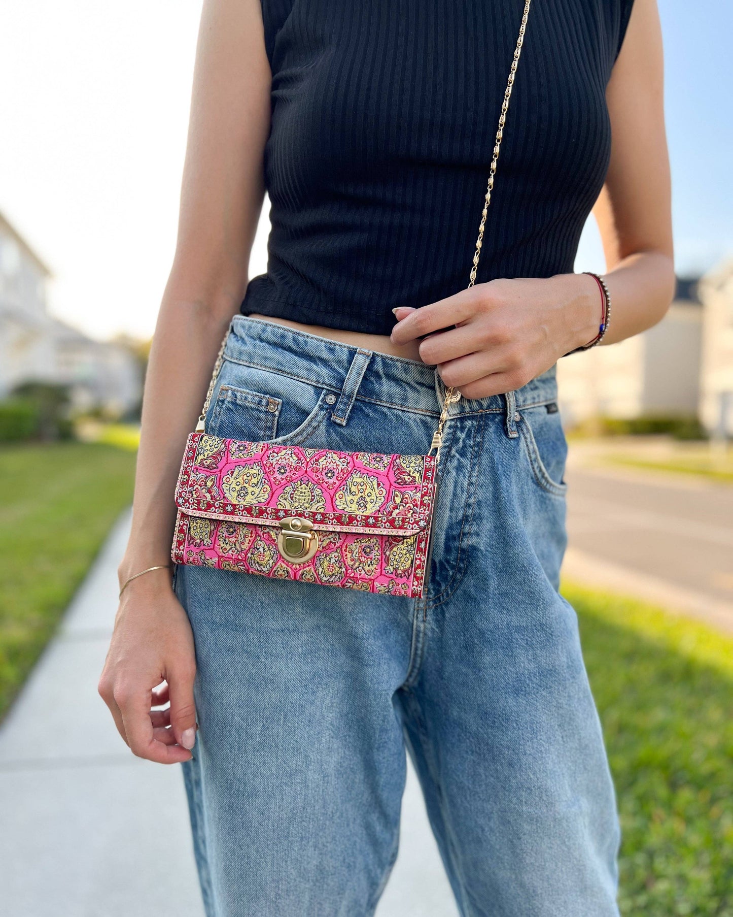 Pink Crossbody Bag, Boho Shoulder Bag for Women, Small Bag