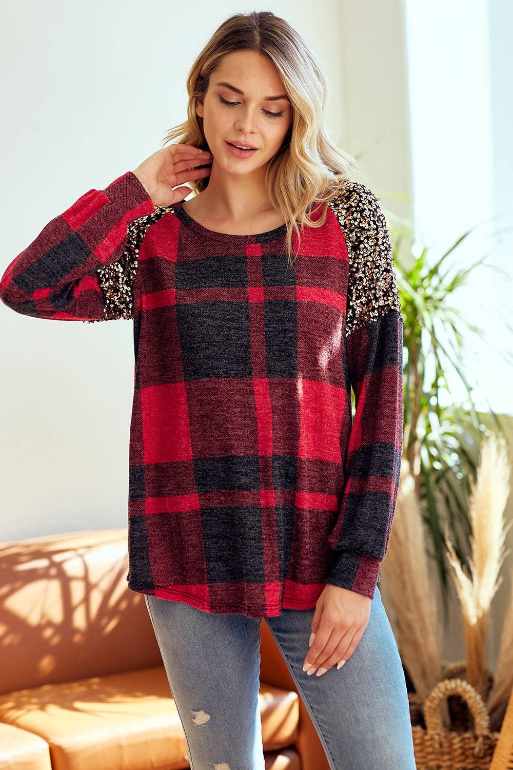 PLUS SIZE ALL ABOUT PLAID SWEATSHIRT