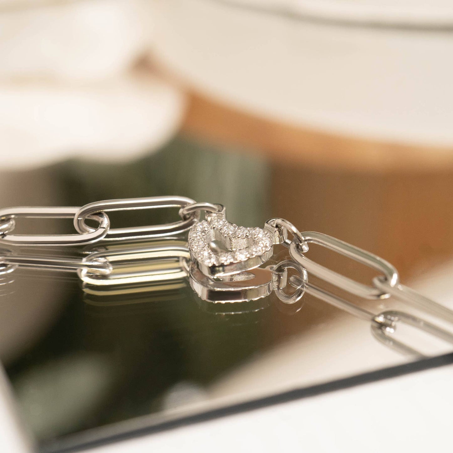 18K Gold PVD Stainless Steel "Heart" Paperclip Bracelet: Gold