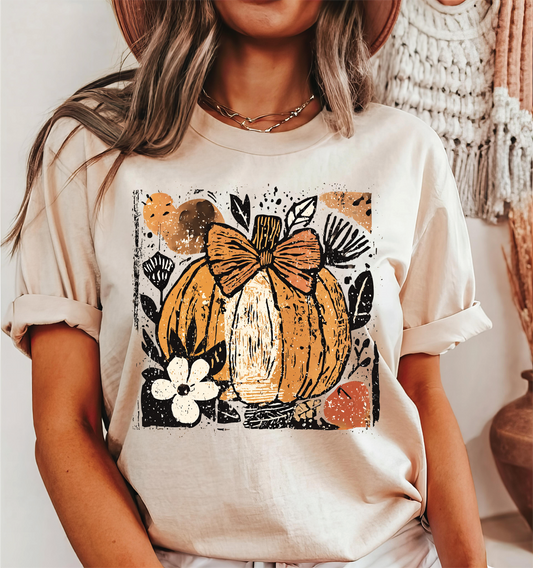 Fall Pumpkin Graphic Sweatshirt: Cream Adult Medium Tee