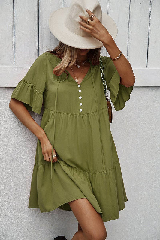 V  Neck Dress: LIGHT GREEN / L