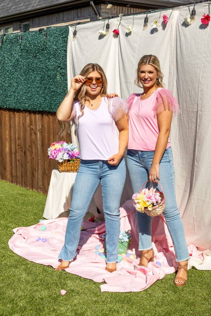 Tulle Sleeve Top, Lavender: Purple / S