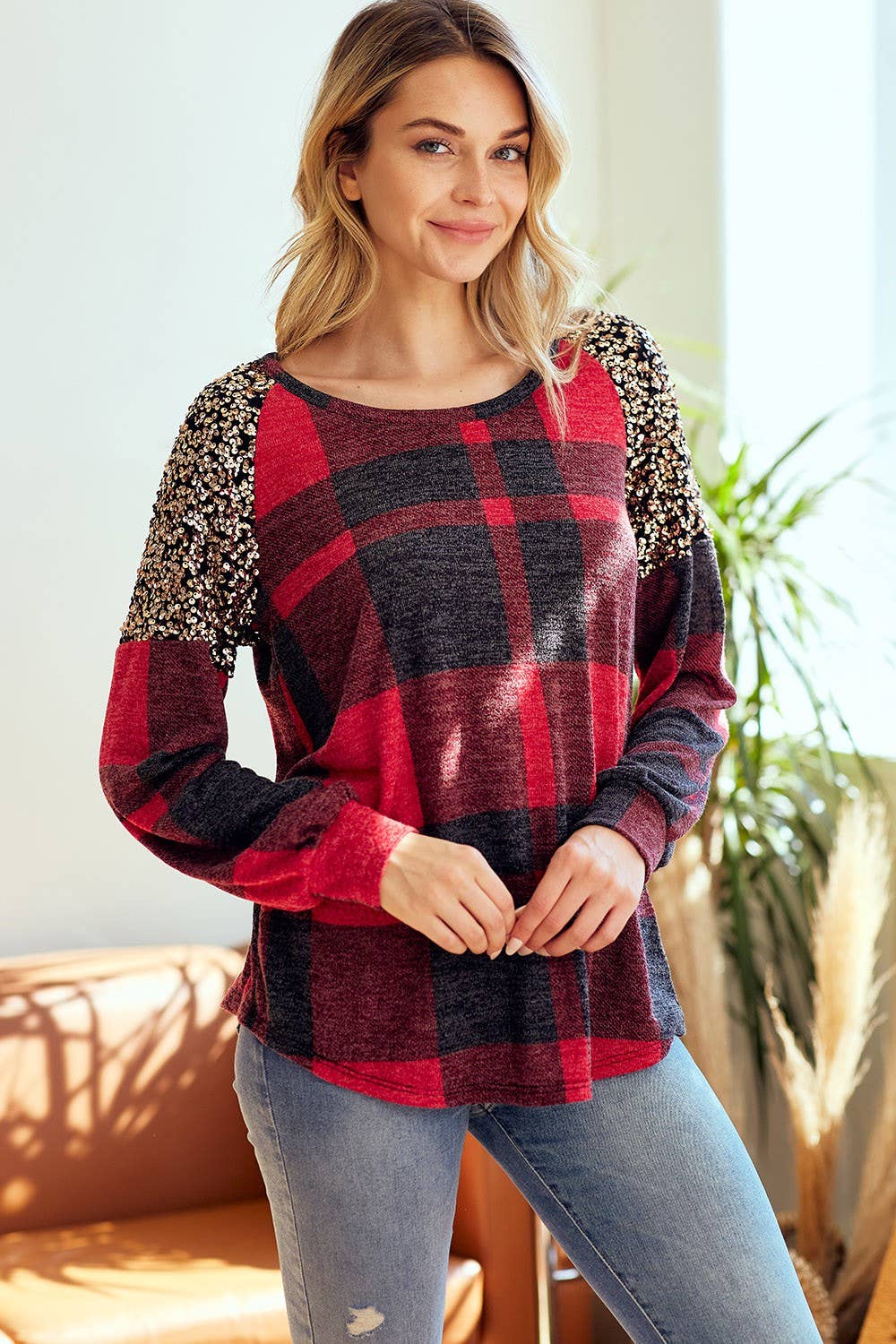 PLUS SIZE ALL ABOUT PLAID SWEATSHIRT