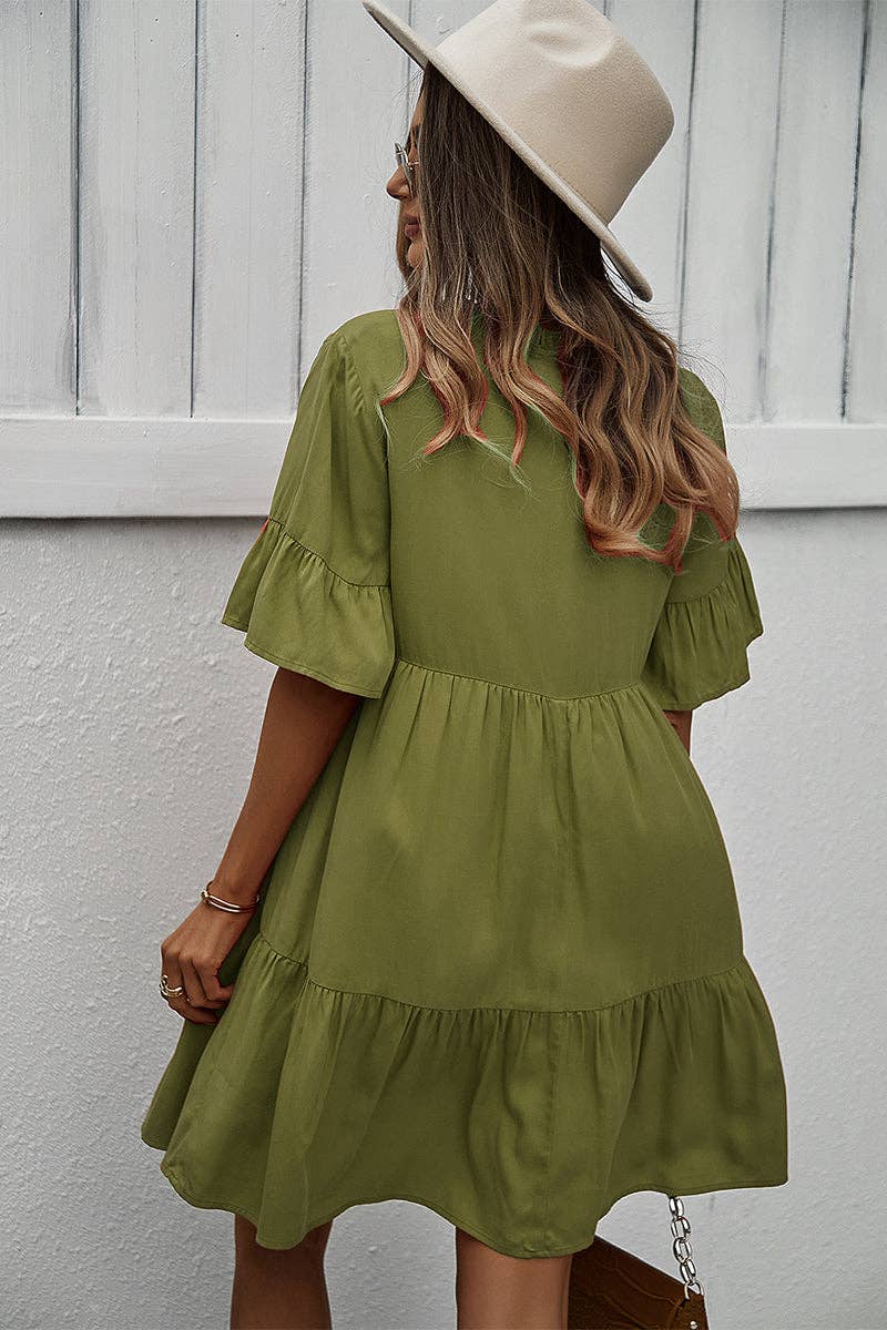 V  Neck Dress: LIGHT GREEN / L