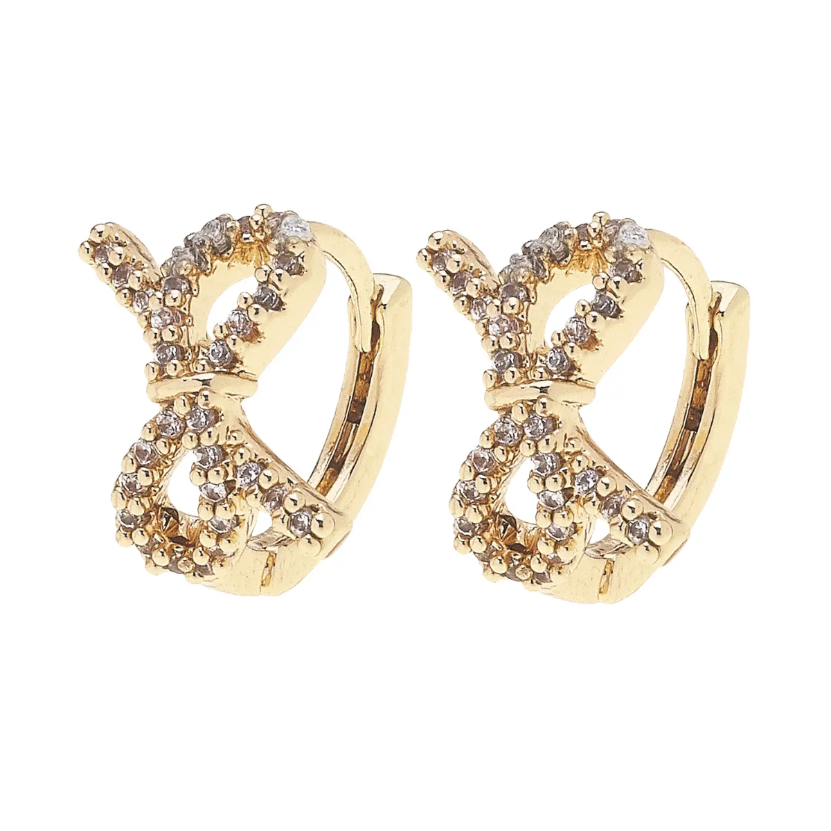 Collins Pave Bow Mini Huggie Hoop Earrings in Shiny Gold