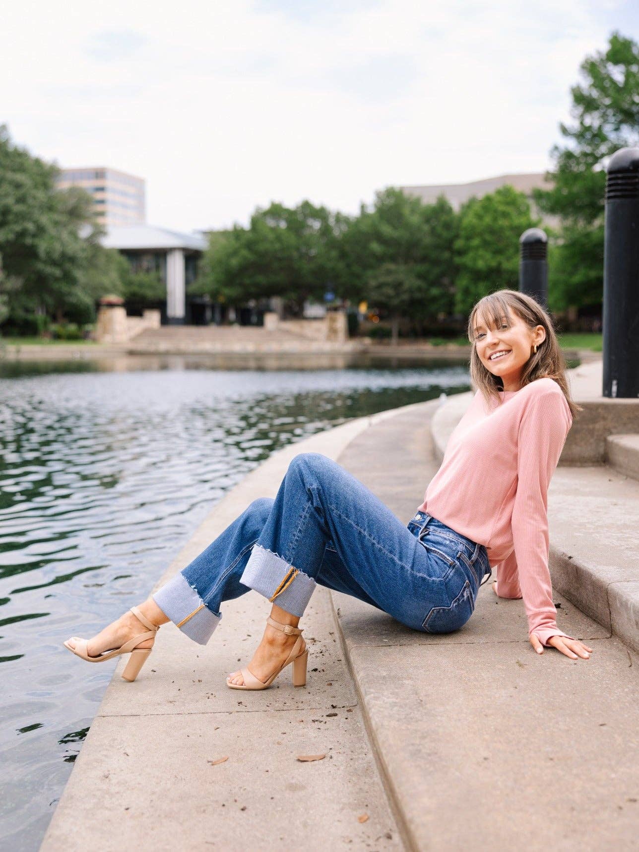 Ribbed Long-Sleeve Top, Blush Pink: Blush / M
