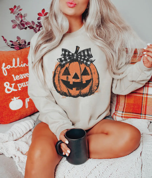 Plaid Jack-O-Lantern Pumpkin Fall : Gildan Softstyle Natural Medium Tee