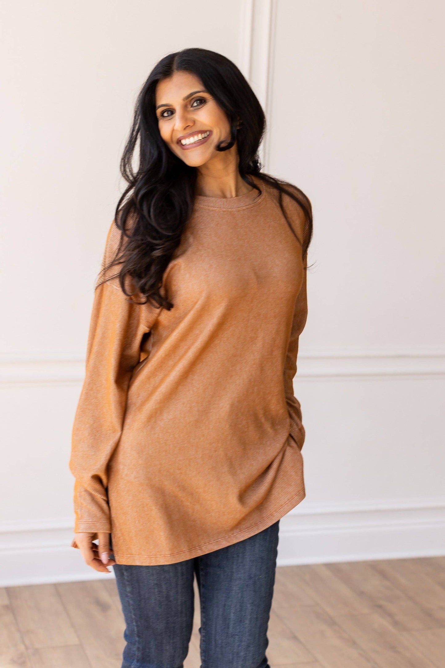 Long-sleeve Top: Brown / S