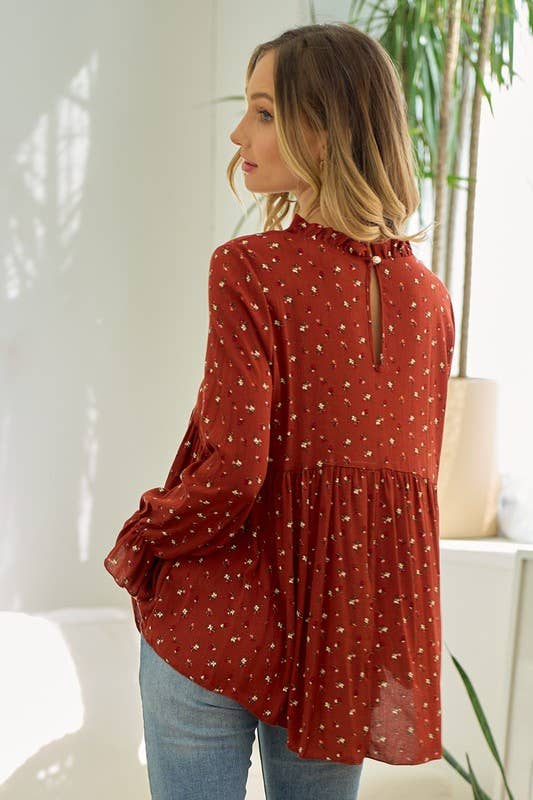 Floral Mock Neck Blouse