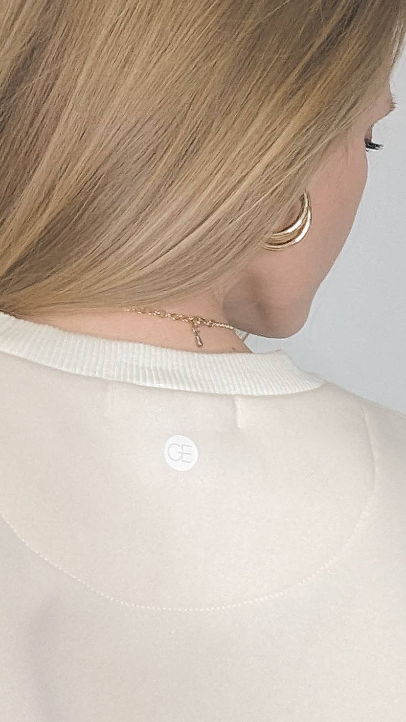 Pink Hearts on Ivory French Terry Sweatshirt With Ribbed Knit: Beige / XS