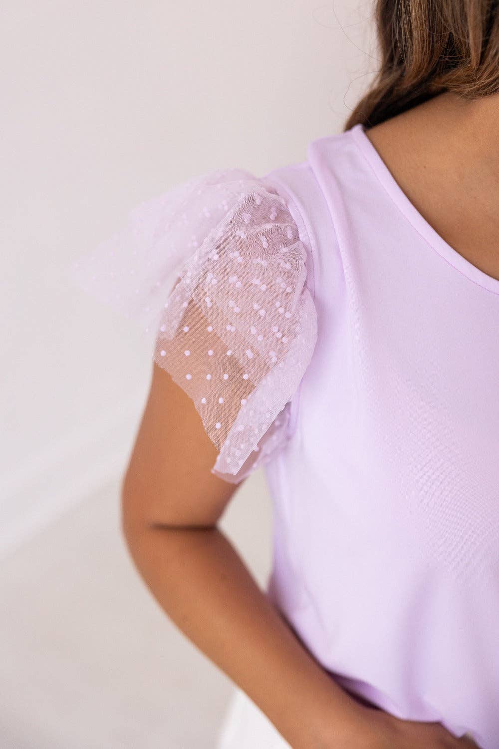Tulle Sleeve Top, Lavender: Purple / S