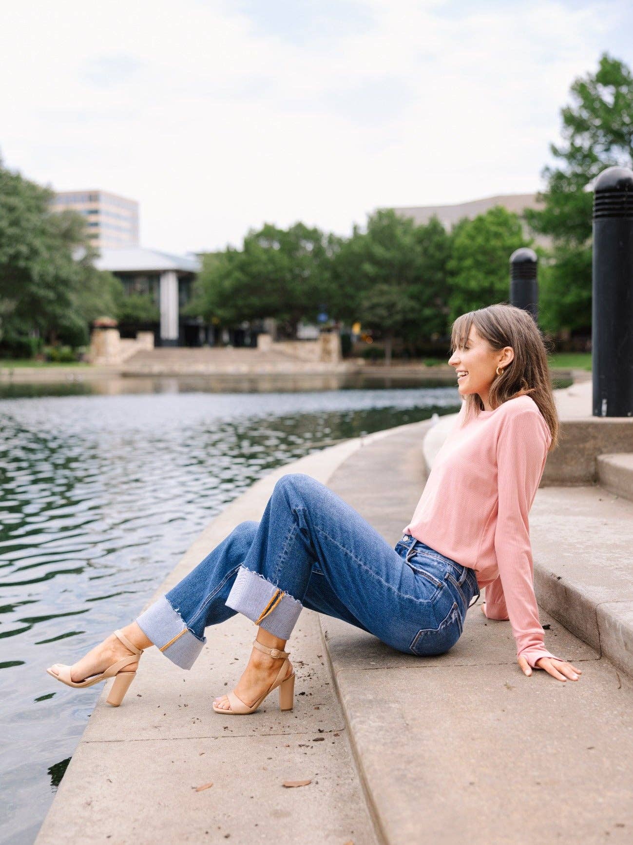 Ribbed Long-Sleeve Top, Blush Pink: Blush / M