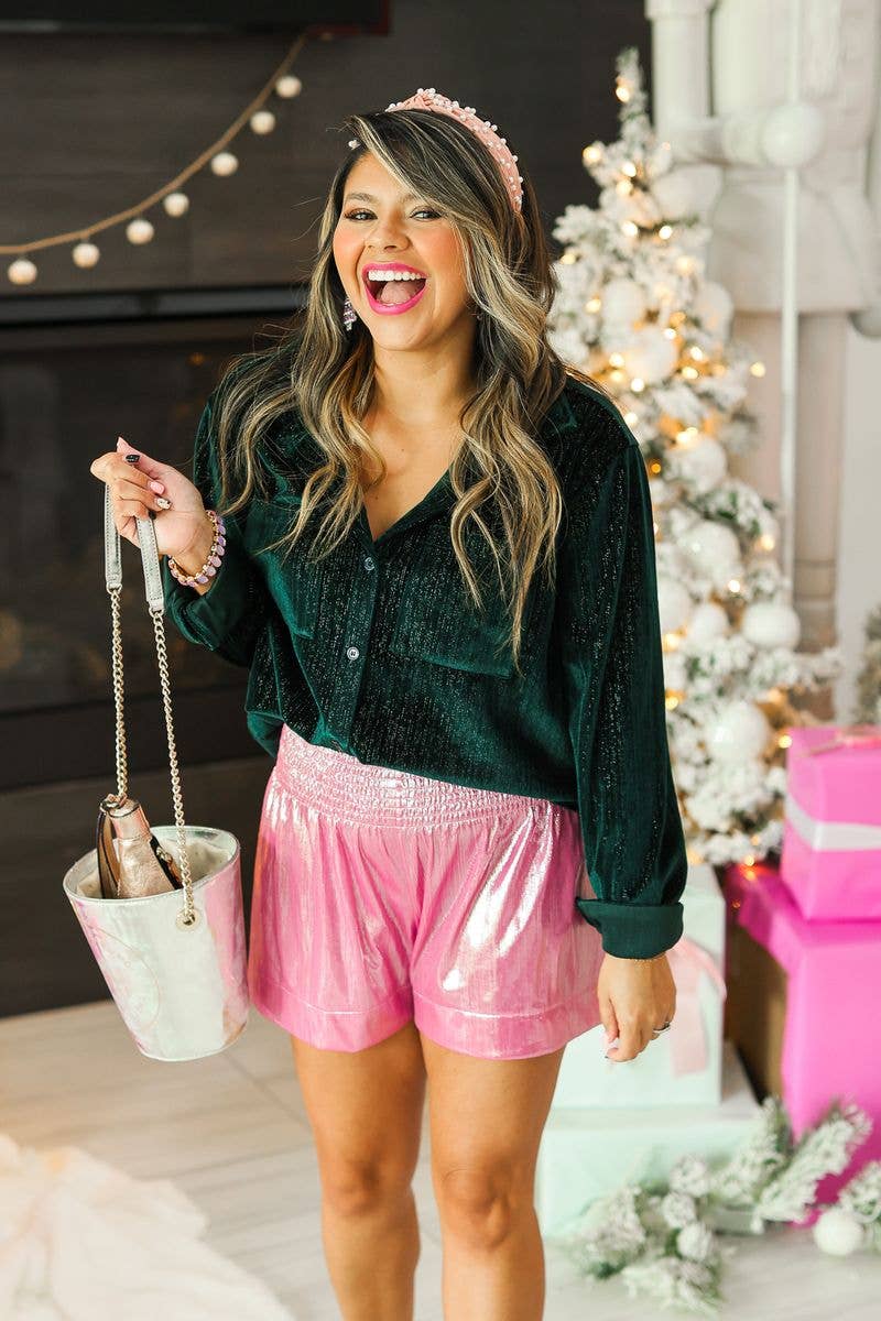 Green Shimmer Button Down