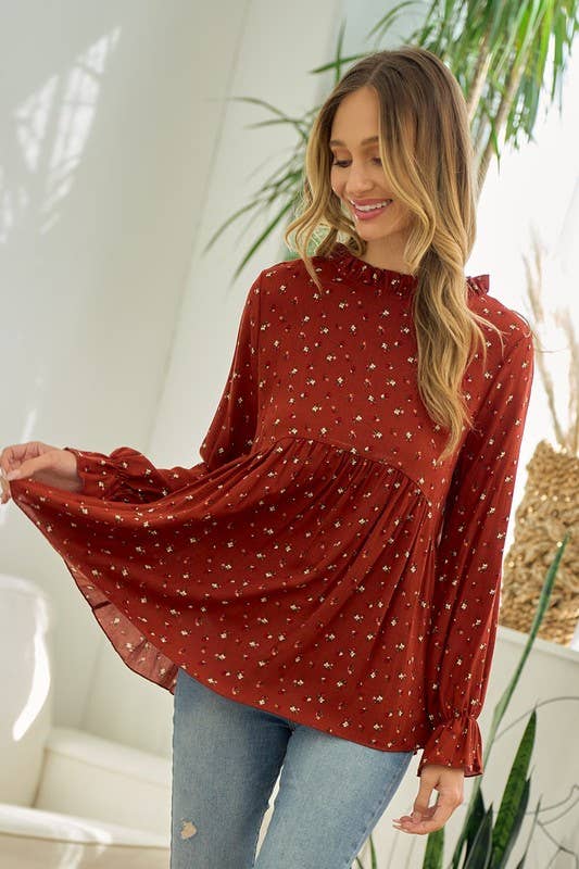 Floral Mock Neck Blouse