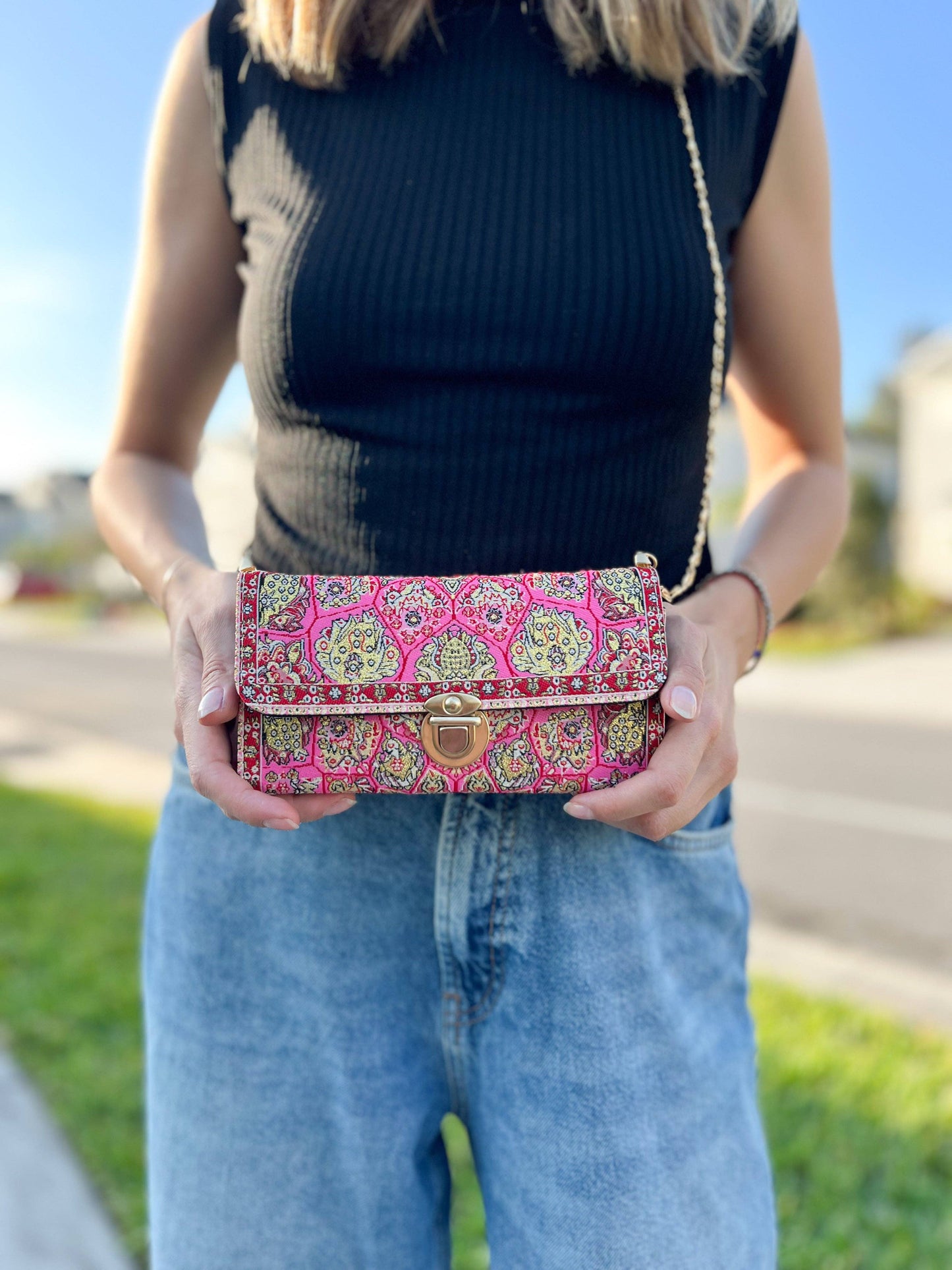 Pink Crossbody Bag, Boho Shoulder Bag for Women, Small Bag