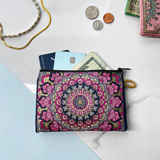 Mandala Coin Purse, Bohemian Coin Purse, Handmade Zipper Pouch