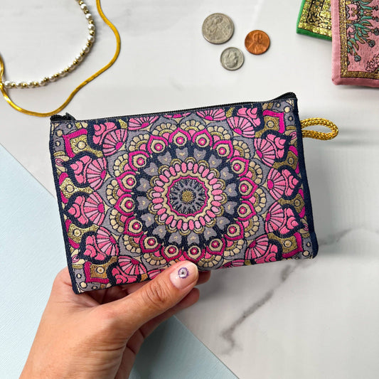 Mandala Coin Purse, Bohemian Coin Purse, Handmade Zipper Pouch