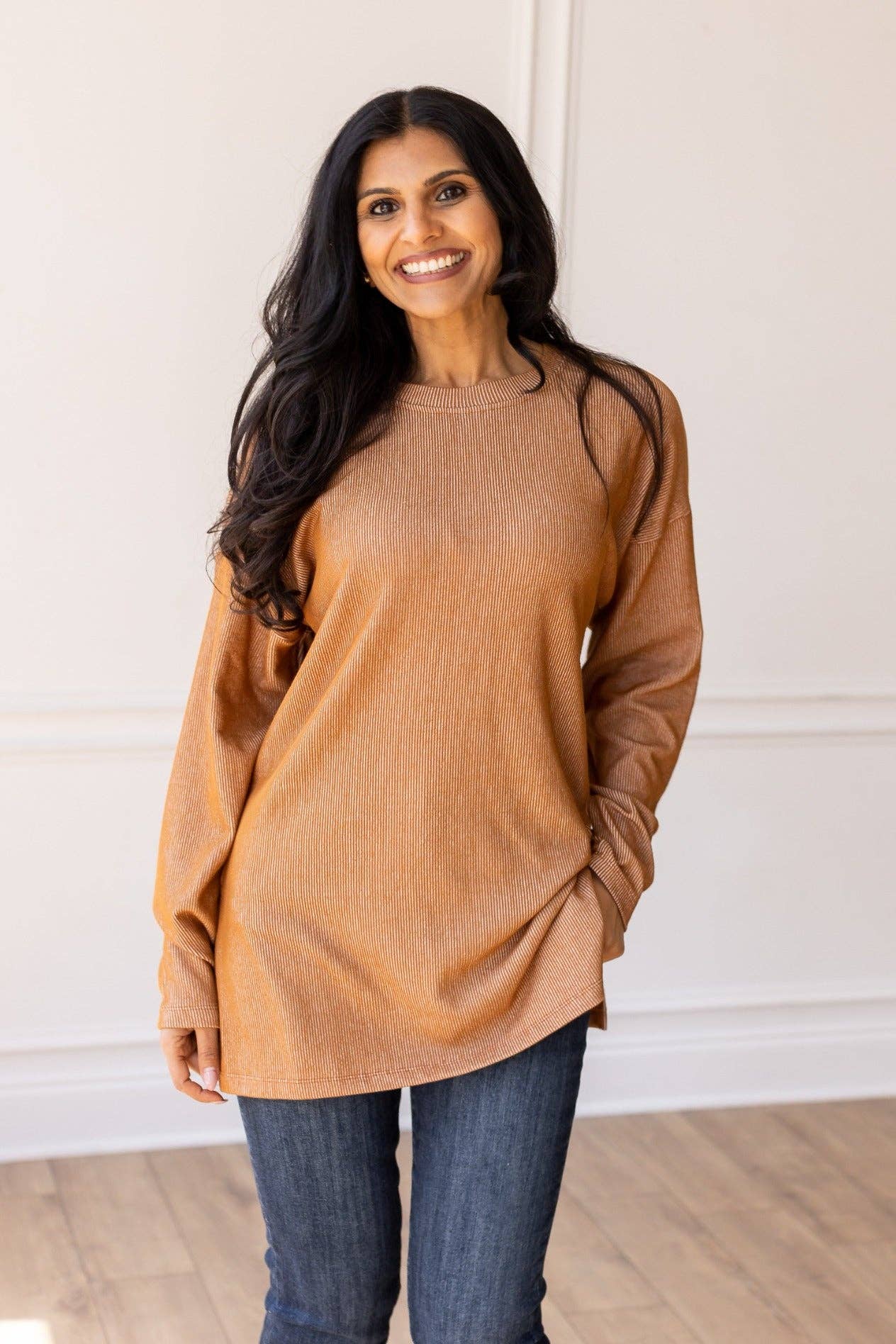 Long-sleeve Top: Brown / S