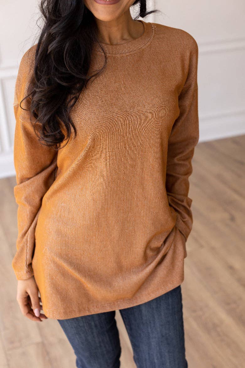 Long-sleeve Top: Brown / S