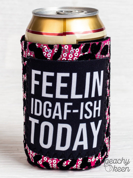 Feelin IDGAF-ISH Today Sequin Can Cooler: Leopard / One Size