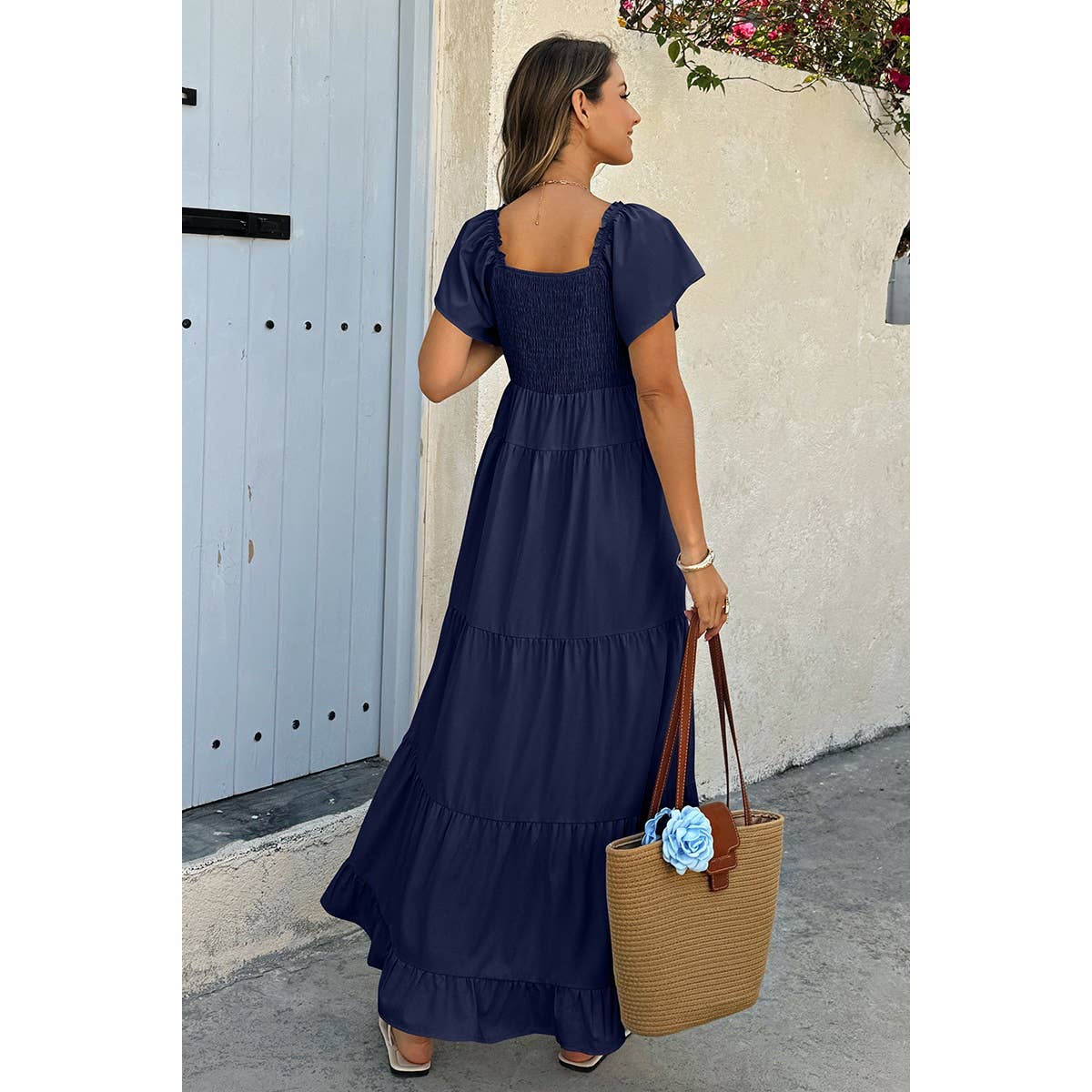 Ruffle Hem Dress: NAVY / M
