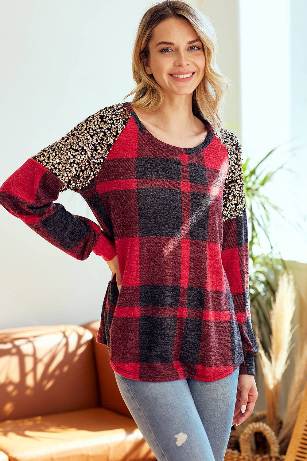 PLUS SIZE ALL ABOUT PLAID SWEATSHIRT