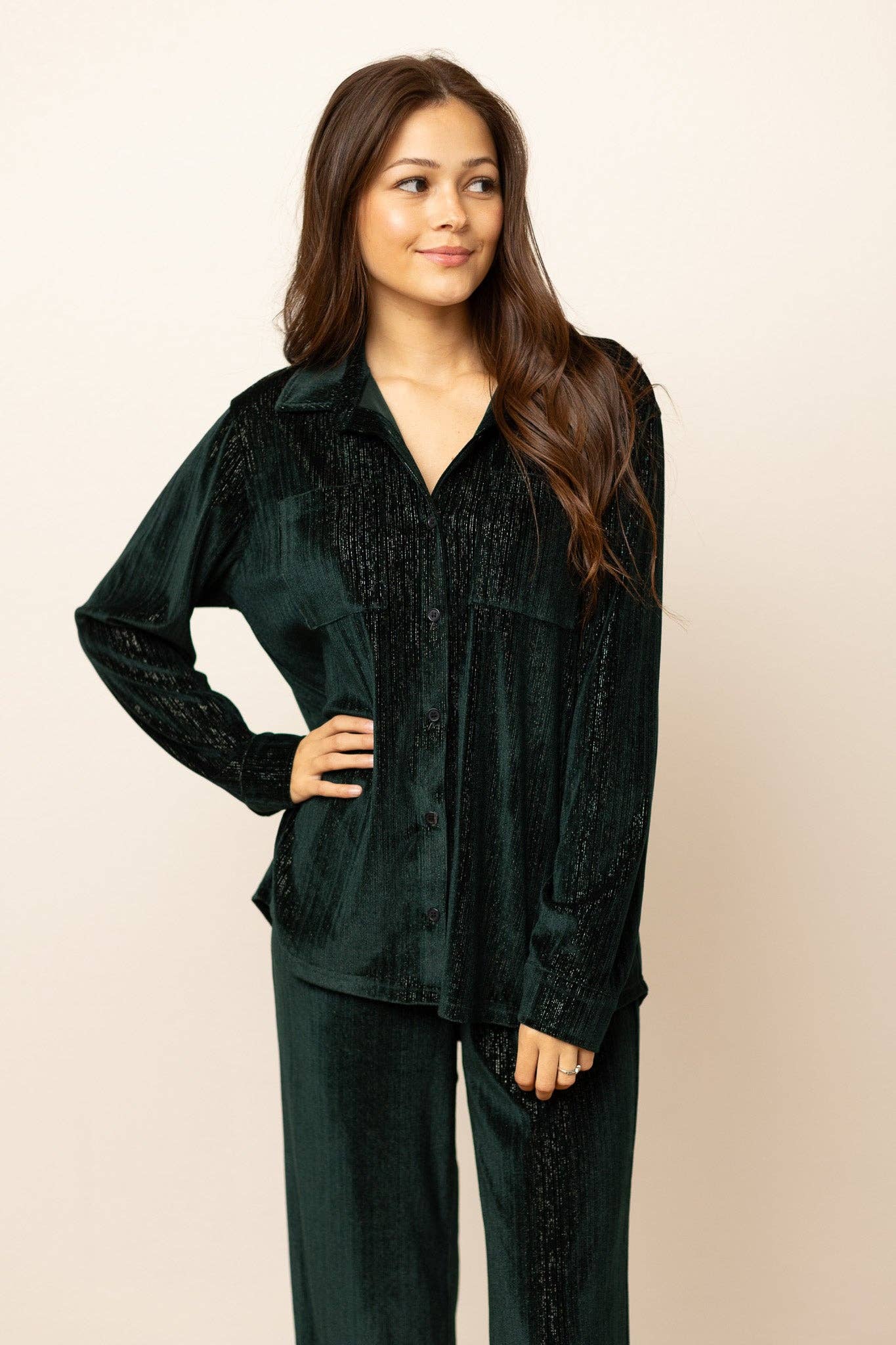 Green Shimmer Button Down